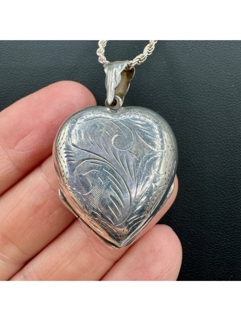 Sterling Silver Quad Heart Locket Engraved Multi Photo 18" Rope Chain 20g - Picture 2 of 9
